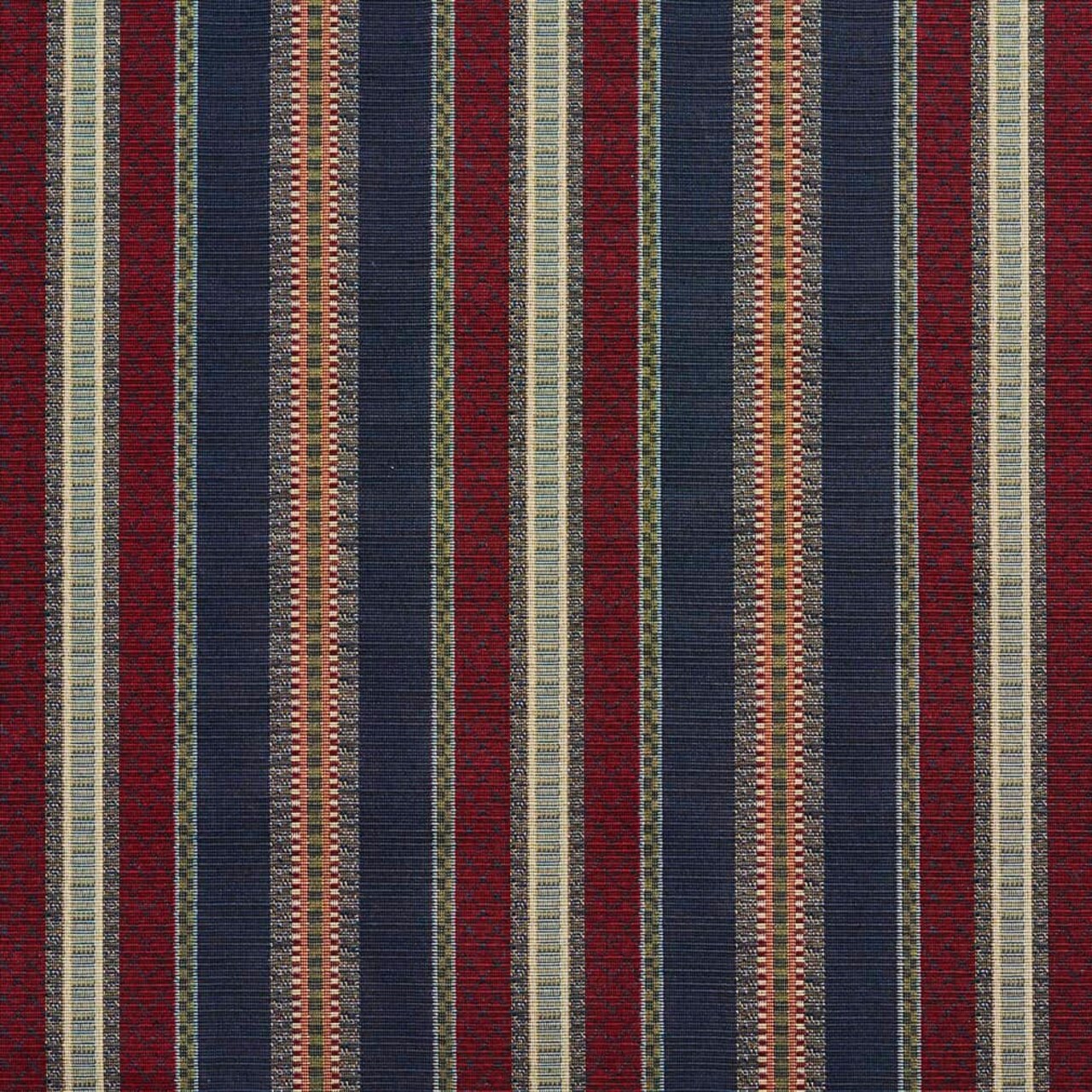 Navy Stripe - Blue,Red & Burgundy Stripe Upholstery Fabric 54 Inches"